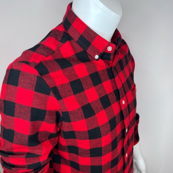 CLUB ROOM SIZE MEDIUM MENS RED & BLACK PLAID CHECKERED LONG SLEEVES SHIRT - Picture 4 of 16